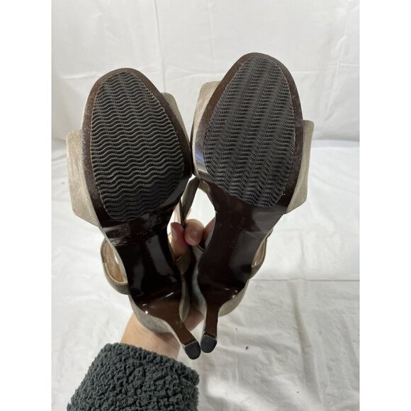 Diane von Furstenberg Zia Suede Platform Heel Size 8.5 taupe - Picture 5 of 10